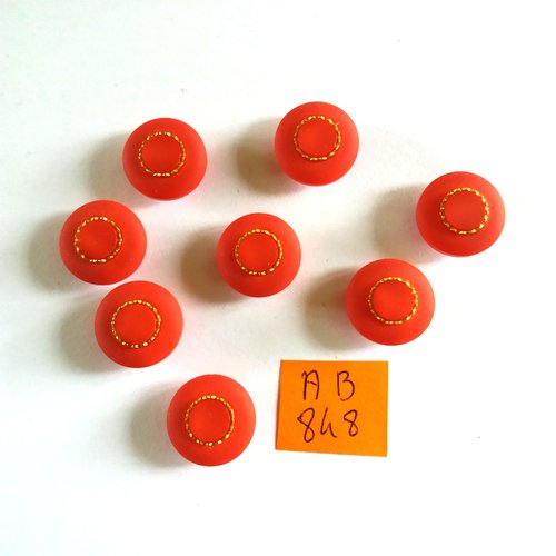 8 boutons en résine rouge et doré - 15mm - ab848