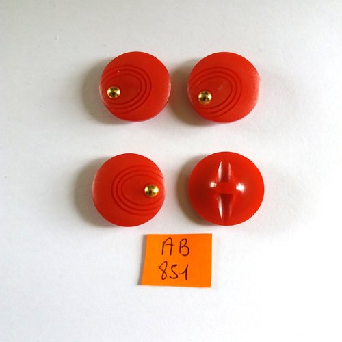 4 boutons en résine rouge et doré - 22mm - ab851