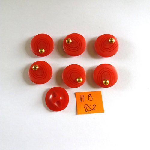 7 boutons en résine rouge et doré - 18mm - ab852