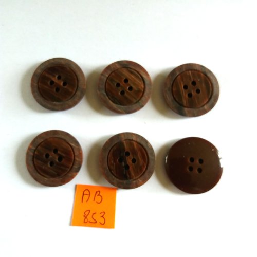 6 boutons en résine marron - 22mm - ab853