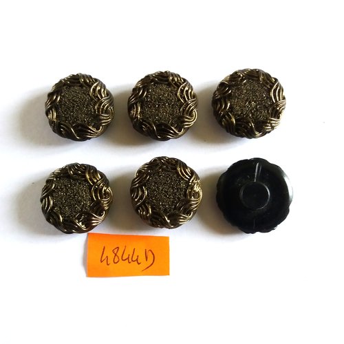 6 boutons en résine noir et marron - vintage - 20mm - 4844d