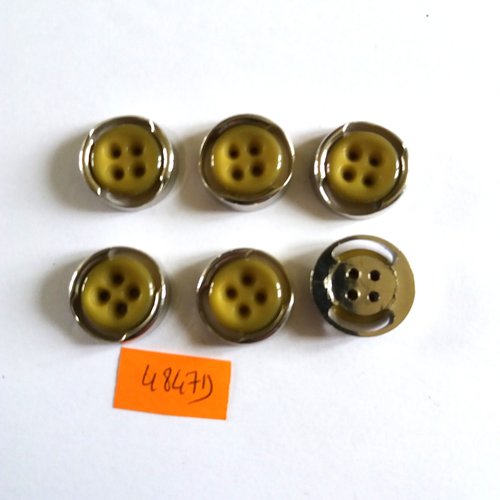 6 boutons en résine argenté et beige foncé - vintage - 20mm - 4847d