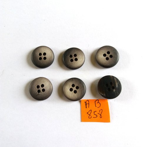 6 boutons en résine gris et noir - 15mm - ab858