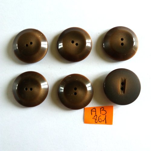 6 boutons en résine marron - 22mm - ab861