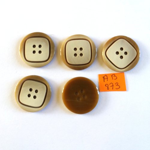 5 boutons en résine marron et beige - 28mm - ab873
