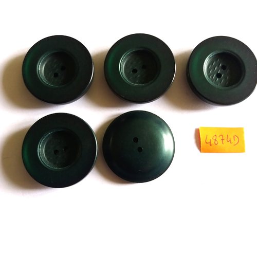 5 boutons en résine vert - vintage - 31mm - 4874d