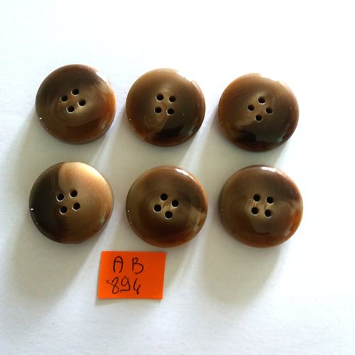 6 boutons en résine marron - 25mm - ab894