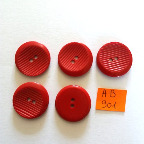 5 boutons en résine rouge - 23mm - ab901
