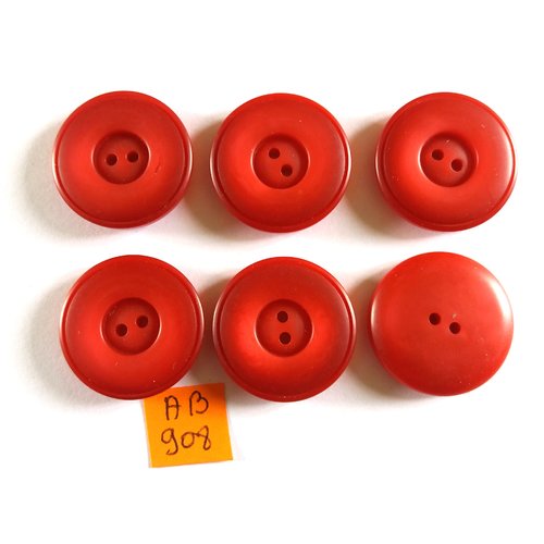 6 boutons en résine rouge - 26mm - ab908