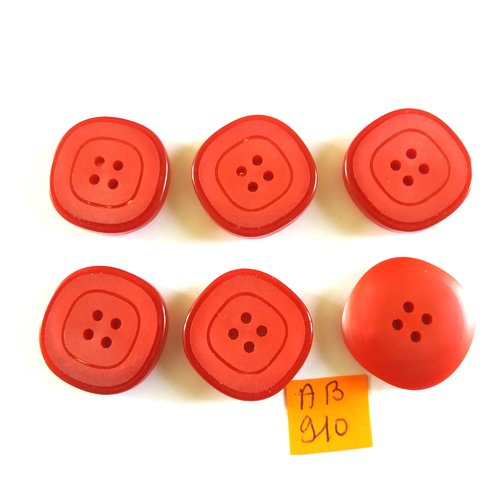 6 boutons en résine rouge - 25x25mm - ab910
