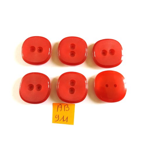 6 boutons en résine rouge - 25x25mm - ab911
