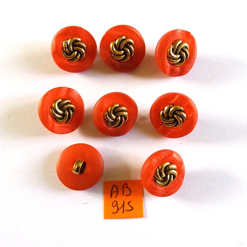 6 boutons en résine rouge et doré - 18mm - ab915