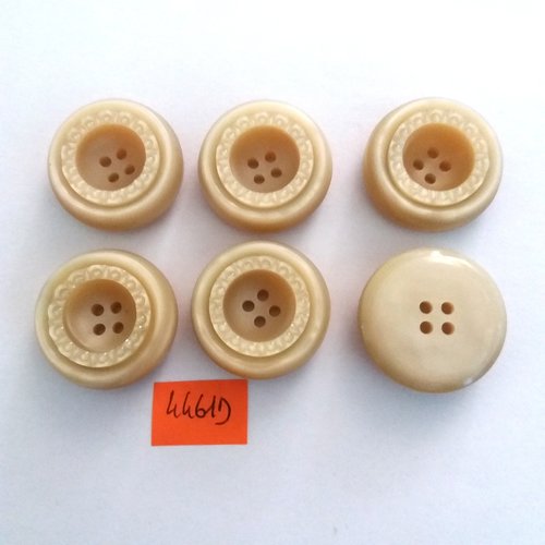 6 boutons en résine beige - vintage - 26mm - 4461d