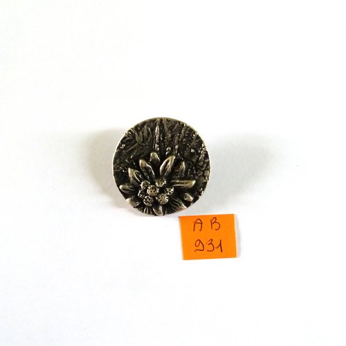 1 bouton en métal argenté - décor fleur - 37mm - ab931