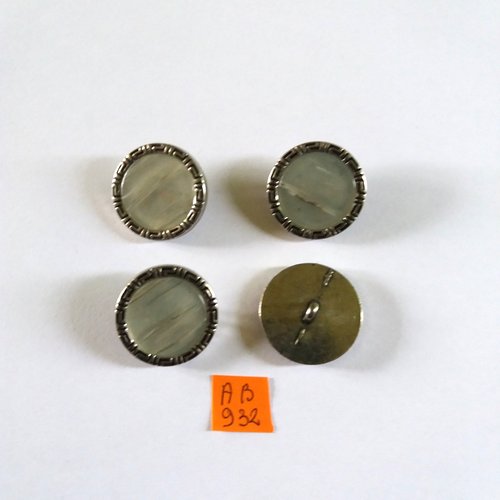 4 boutons en métal argenté et résine gris - 26mm - ab932
