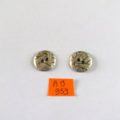 2 boutons en métal argenté - 17mm - ab939