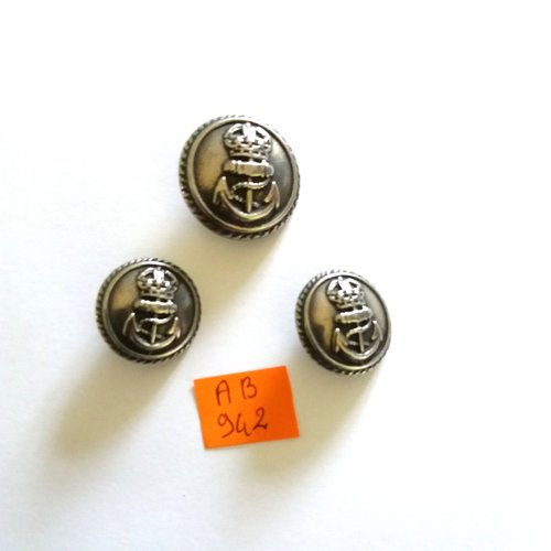 3 boutons en métal argenté - 28mm et 23mm - ab942