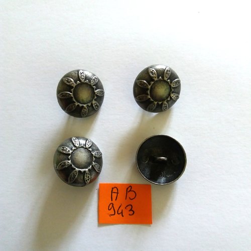 4 boutons en métal argenté - 19mm - ab943
