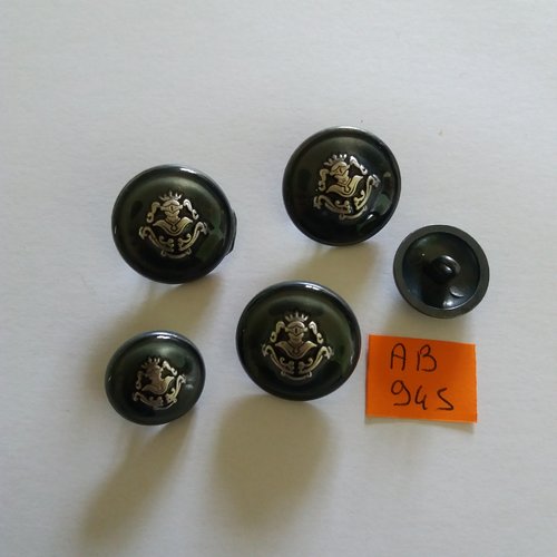 5 boutons en métal gris et argenté - 23mm et 18mm - ab945