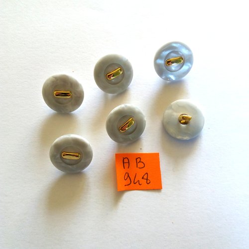 6 boutons en résine gris et doré - 18mm - ab948
