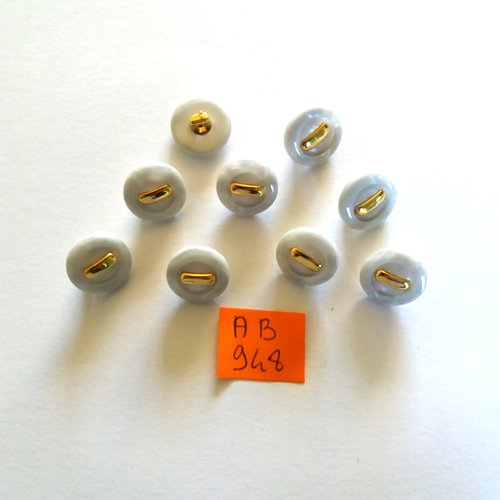 9 boutons en résine gris et doré - 14mm - ab948