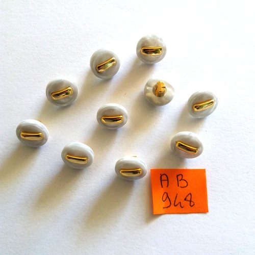 10 boutons en résine gris et doré - 11mm - ab948