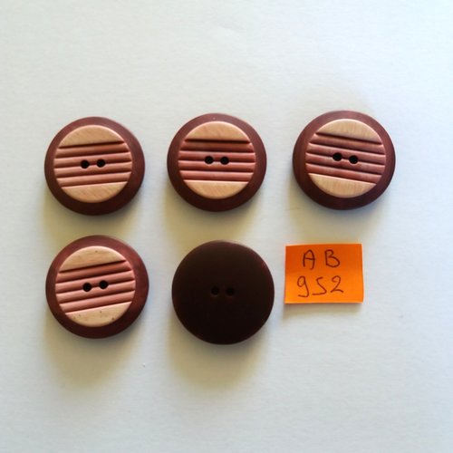 5 boutons en résine bordeaux / marron - 27mm - ab952