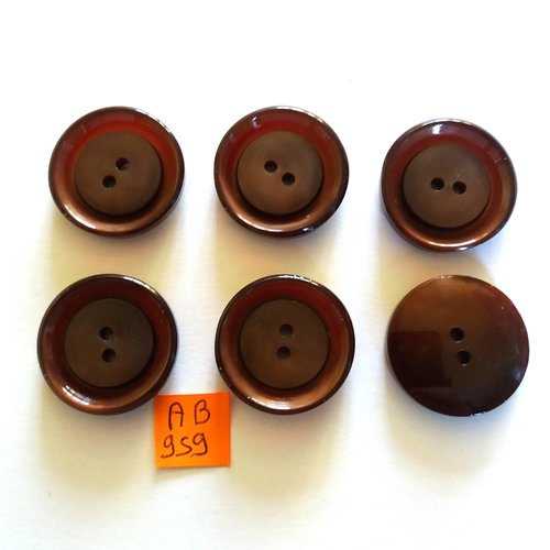 6 boutons en résine marron - 26mm - ab959