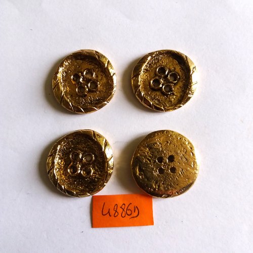 4 boutons en métal doré - vintage - 25mm - 4886d