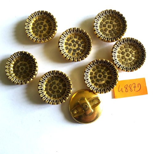 8 boutons en résine doré - vintage - 23mm - 4887d