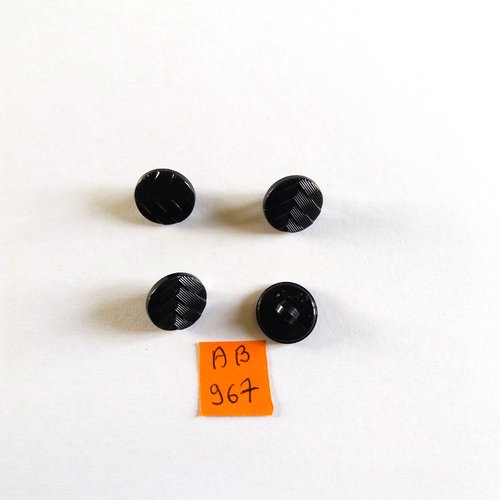 4 boutons en résine noir - 13mm - ab967