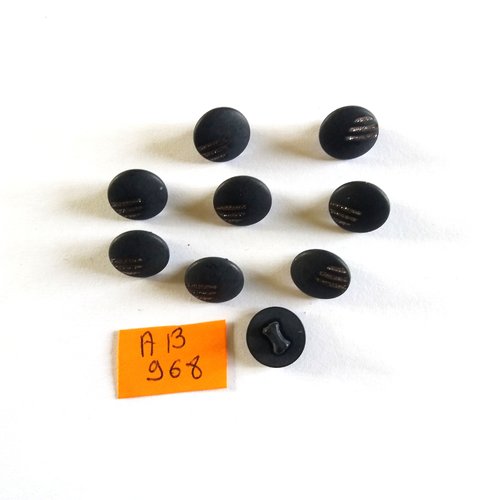 9 boutons en résine noir et argenté - 11mm - ab968
