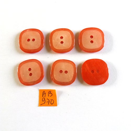 6 boutons en résine rouge et orange - 22x22mm - ab970