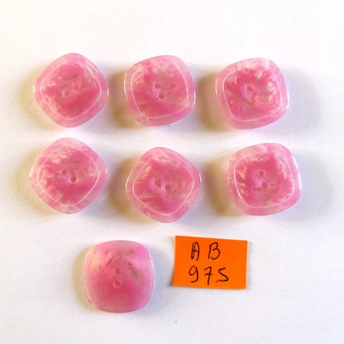 7 boutons en résine rose transparent - 20x20mm - ab975