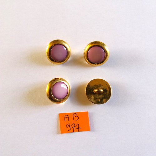 4 boutons en résine doré et rose foncé - 18mm - ab977