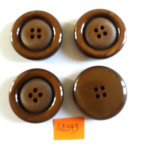 4 boutons en résine marron - vintage - 36mm - 4897d