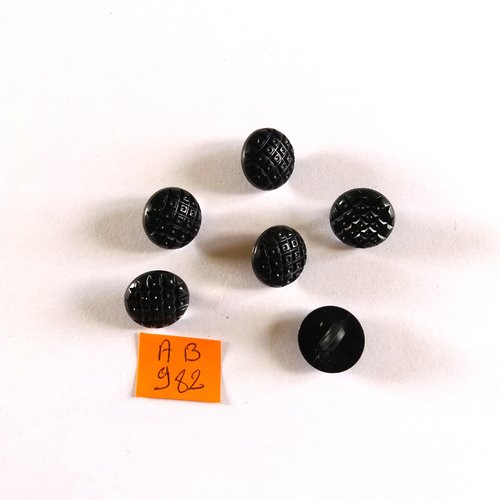 6 boutons en résine noir - 14mm - ab982