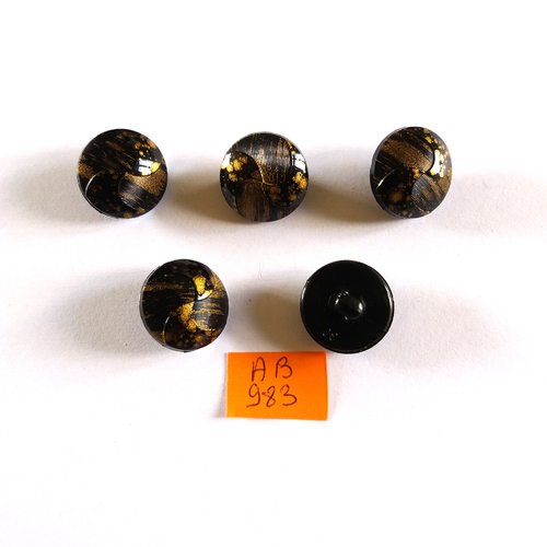 5 boutons en résine noir et doré - 19mm - ab983