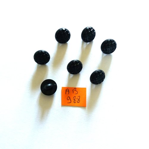 7 boutons en résine noir - 12mm - ab988