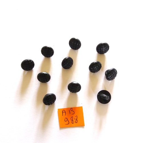 11 boutons en résine noir - 10mm - ab988