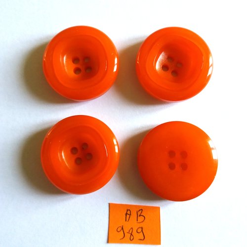 4 boutons en résine orange - 28mm - ab989