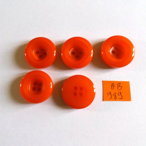 5 boutons en résine orange - 23mm - ab989