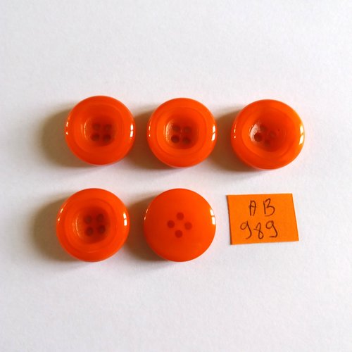 5 boutons en résine orange - 20mm - ab989