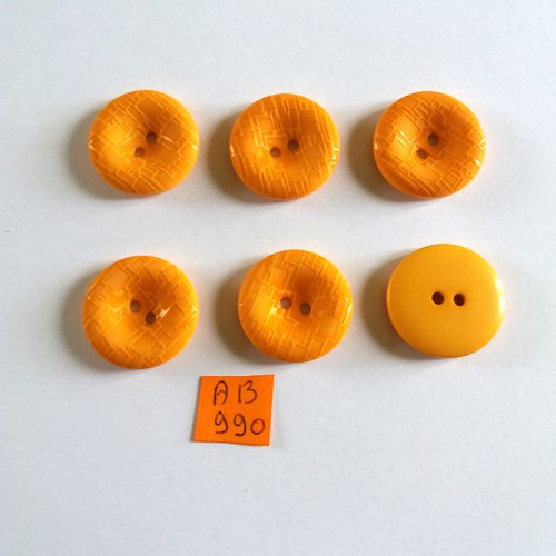 6 boutons en résine orange - 22mm - ab990
