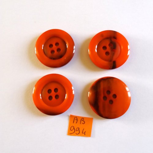 4 boutons en résine rouge et noir - 28mm - ab994