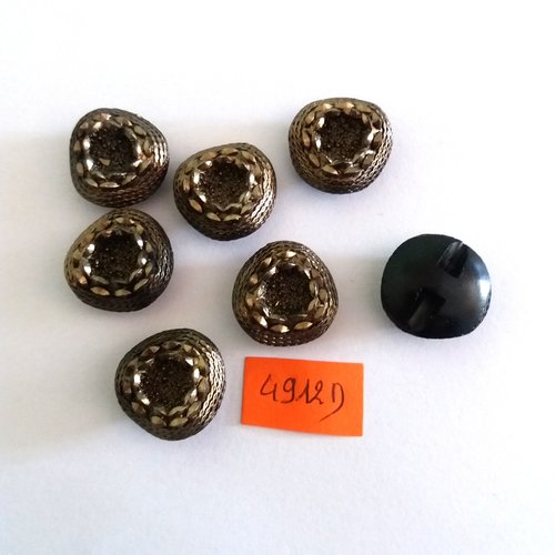 7 boutons en résine noir et doré - vintage - 19mm - 4912d