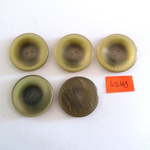 5 boutons en résine vert opaque - vintage - 31mm - 4916d