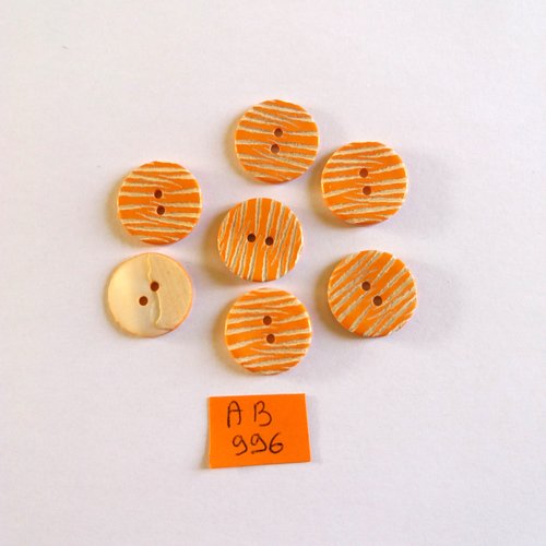 7 boutons en nacre blanc et orange - 18mm - ab996