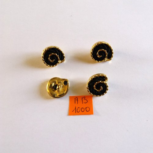 4 boutons en métal doré et passementerie noir - 16x15mm - ab1000
