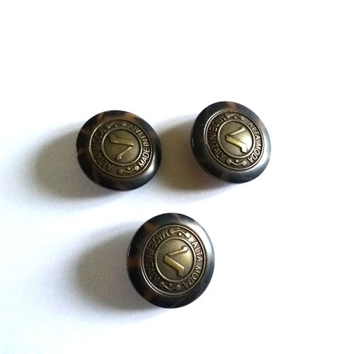 3 boutons en métal bronze et marron - ancien - 25mm - 825mp